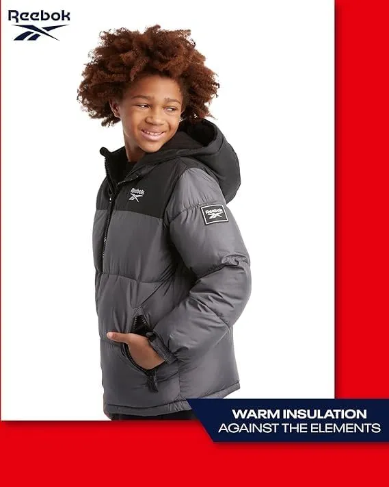 Reebok Boys Winter Jacket - Heavyweight Quilted Puffer Parka Coat - Weather Resistant Ski Jacket for Boys (8-20)