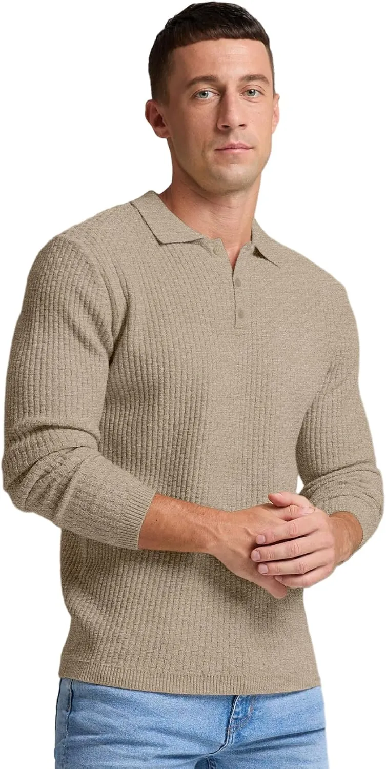 Sailwind Men's Knit Polo Sweater Long Sleeve Polo Shirts Lightweight Fashion Casual Pullover Sweater