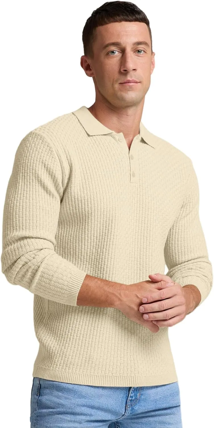 Sailwind Men's Knit Polo Sweater Long Sleeve Polo Shirts Lightweight Fashion Casual Pullover Sweater