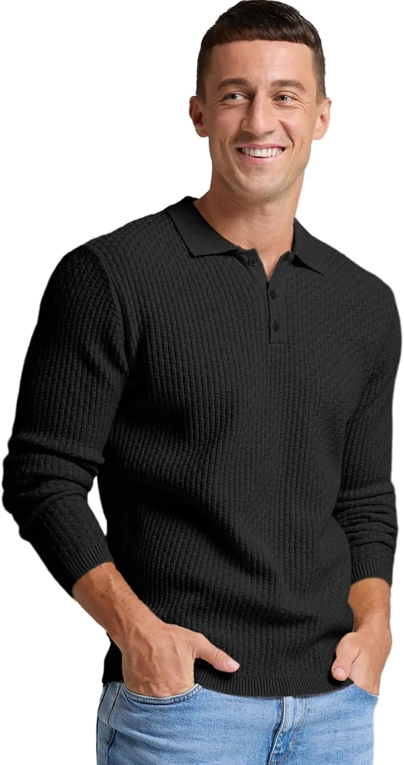 Sailwind Men's Knit Polo Sweater Long Sleeve Polo Shirts Lightweight Fashion Casual Pullover Sweater