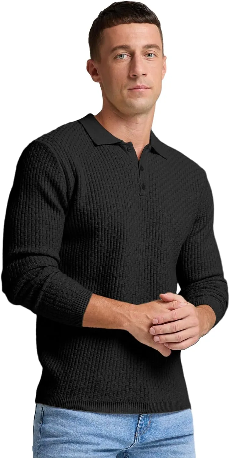 Sailwind Men's Knit Polo Sweater Long Sleeve Polo Shirts Lightweight Fashion Casual Pullover Sweater