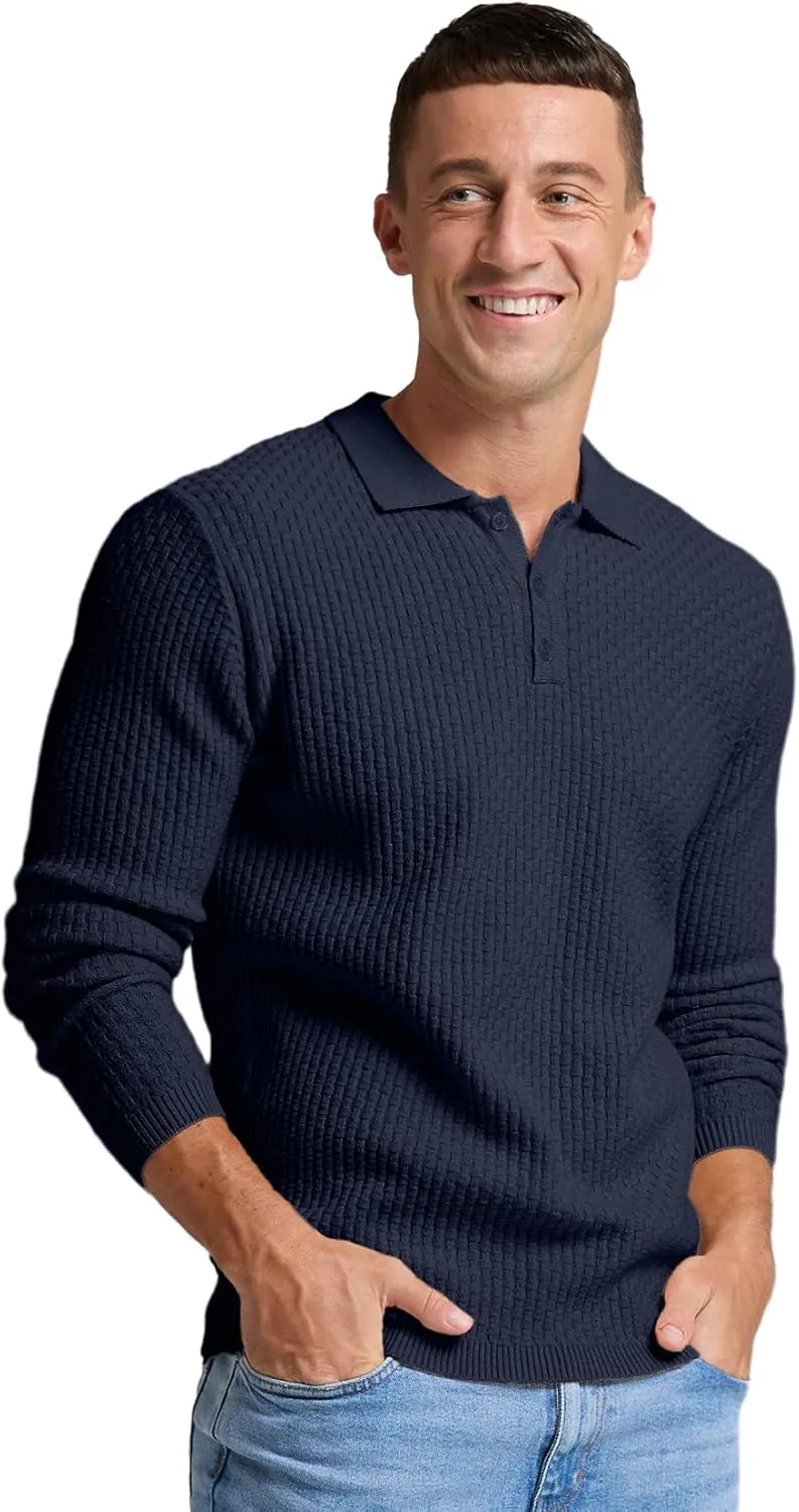 Sailwind Men's Knit Polo Sweater Long Sleeve Polo Shirts Lightweight Fashion Casual Pullover Sweater