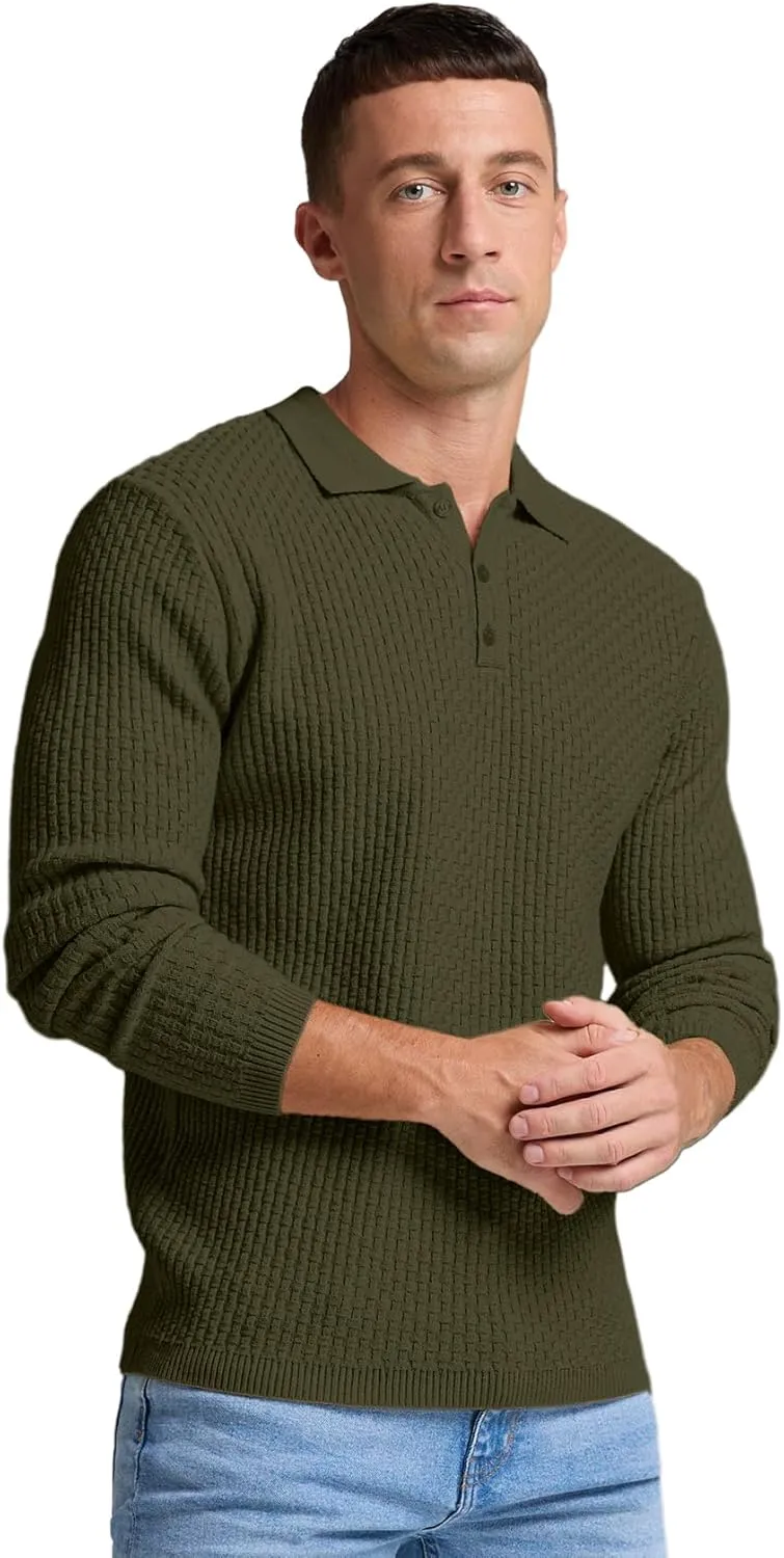 Sailwind Men's Knit Polo Sweater Long Sleeve Polo Shirts Lightweight Fashion Casual Pullover Sweater