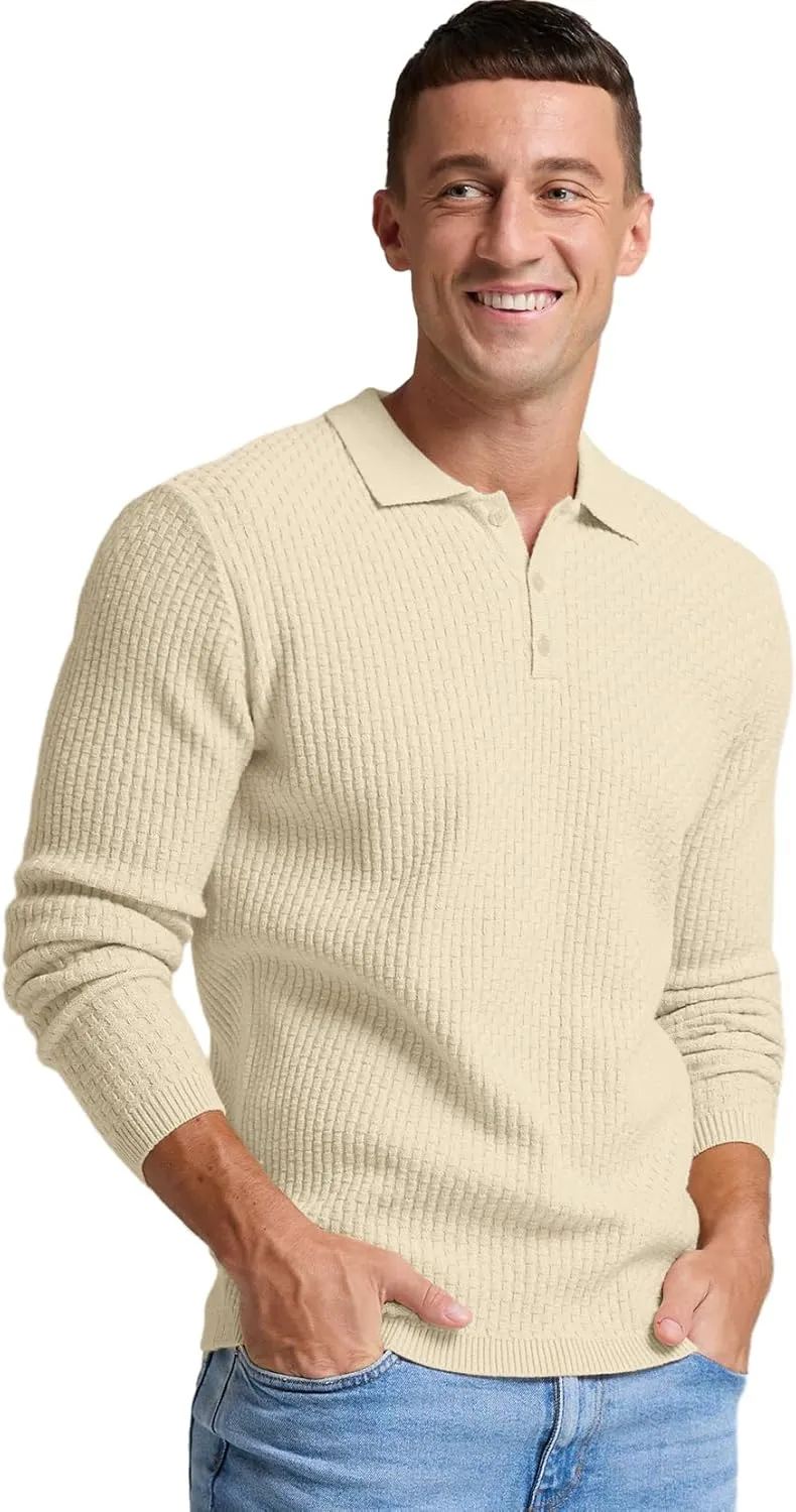 Sailwind Men's Knit Polo Sweater Long Sleeve Polo Shirts Lightweight Fashion Casual Pullover Sweater