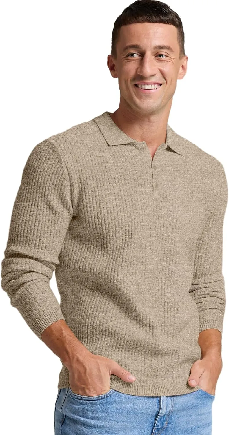Sailwind Men's Knit Polo Sweater Long Sleeve Polo Shirts Lightweight Fashion Casual Pullover Sweater