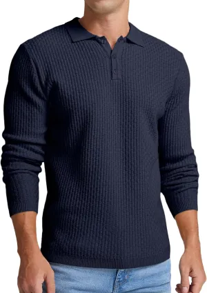 Sailwind Men's Knit Polo Sweater Long Sleeve Polo Shirts Lightweight Fashion Casual Pullover Sweater