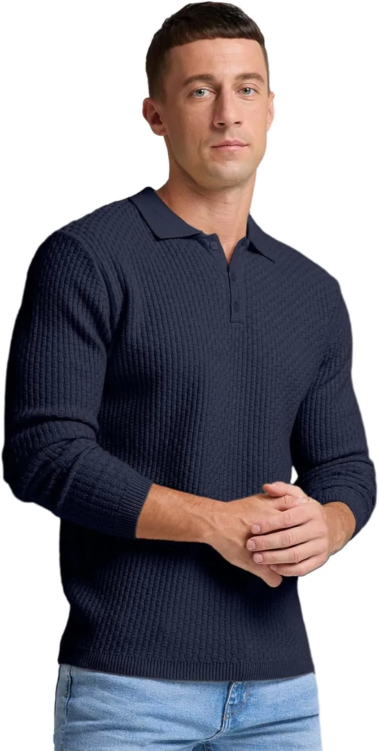 Sailwind Men's Knit Polo Sweater Long Sleeve Polo Shirts Lightweight Fashion Casual Pullover Sweater