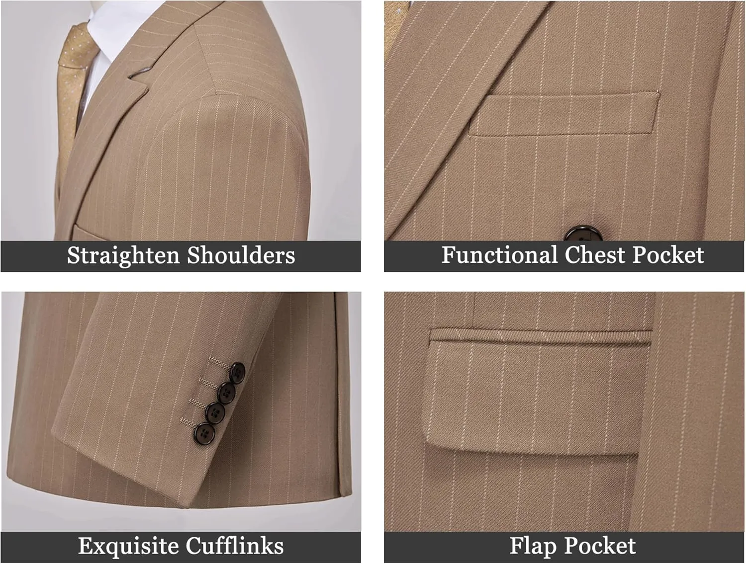 UNINUKOO Men's Suits 2 Piece Pinstripe Double Breasted Tuxedo Suit for Men Slim Fit Formal Dress Blazer Jacket Pants