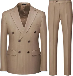 UNINUKOO Men's Suits 2 Piece Pinstripe Double Breasted Tuxedo Suit for Men Slim Fit Formal Dress Blazer Jacket Pants