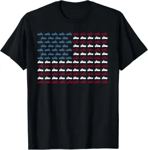 Vintage American Flag Made Of Motorcycle Funny 4th Of July T-Shirt
