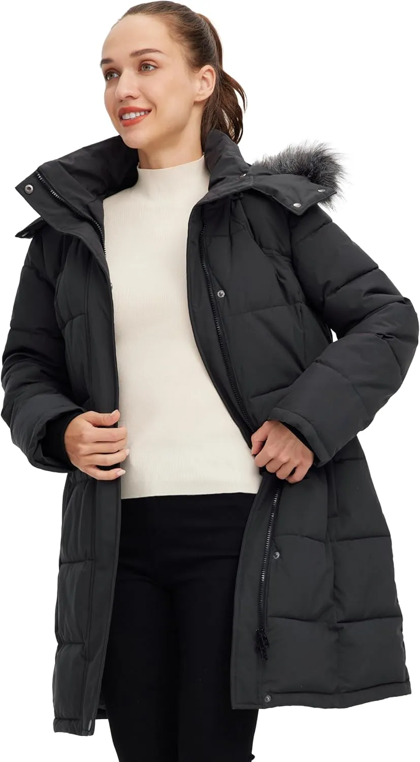 wantdo Women's Waterproof Winter Coat Warm Long Puffer Jackets with Faux Fur Hood Thicken Parka