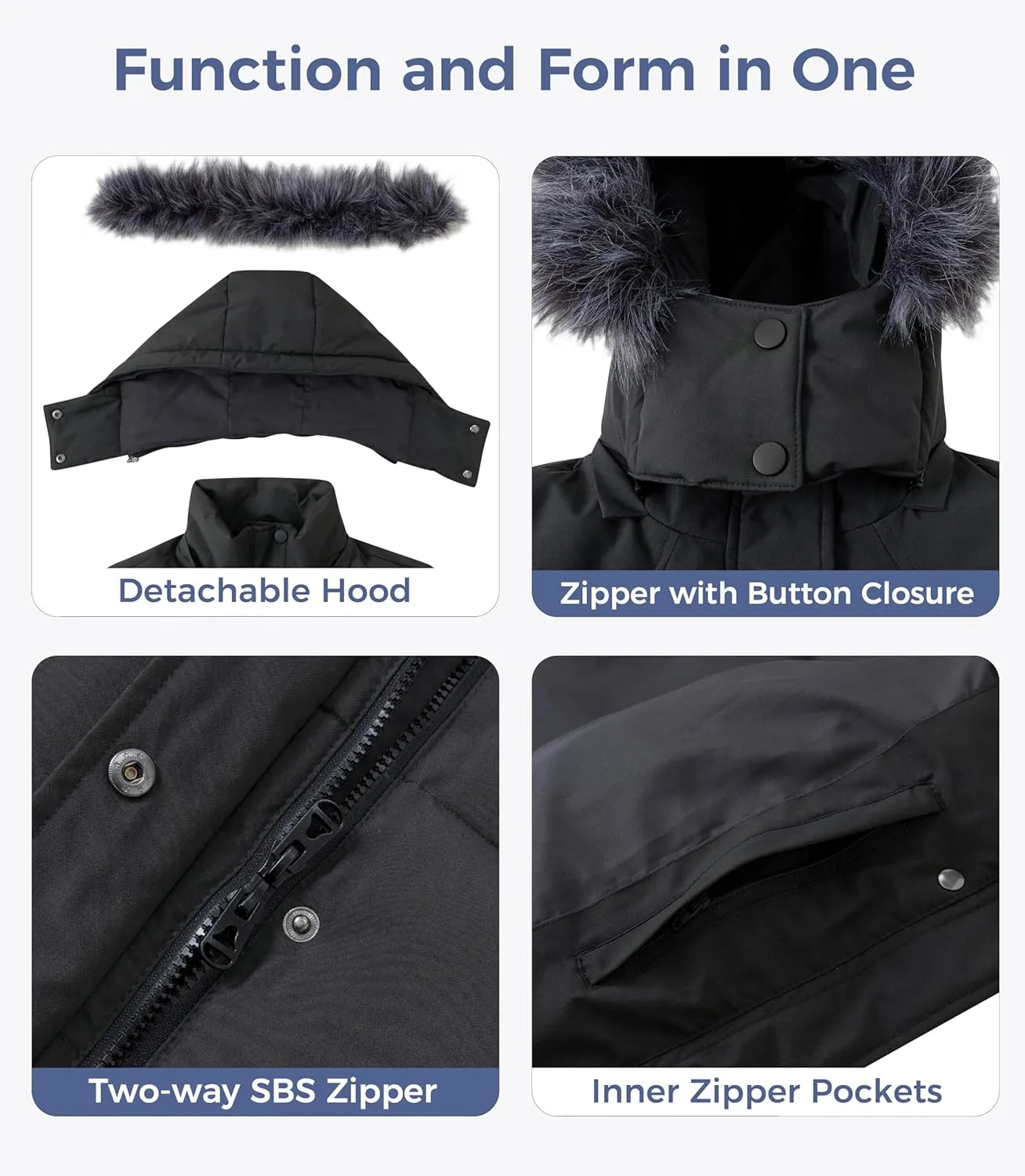 wantdo Women's Waterproof Winter Coat Warm Long Puffer Jackets with Faux Fur Hood Thicken Parka