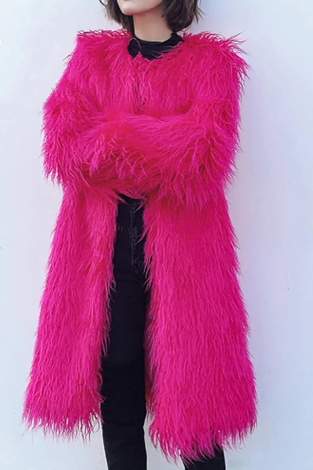 Women's Fluffy Faux Fur Long Jacket Overcoat Winter Spring Warm Outwear Parka Coat Outwear