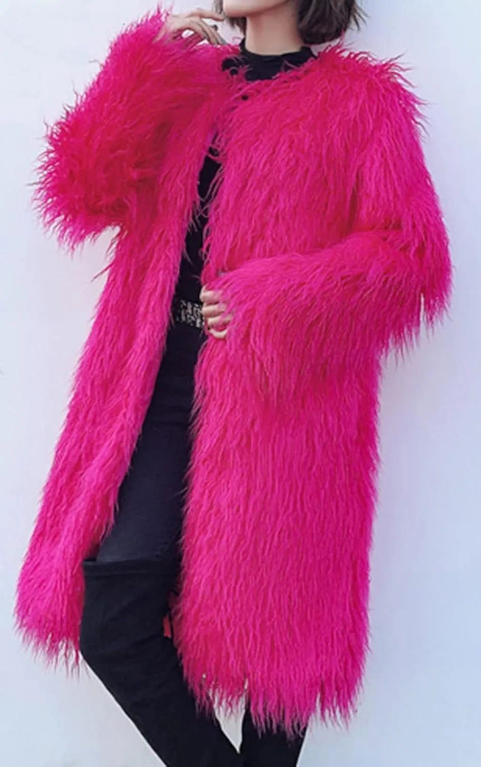 Women's Fluffy Faux Fur Long Jacket Overcoat Winter Spring Warm Outwear Parka Coat Outwear