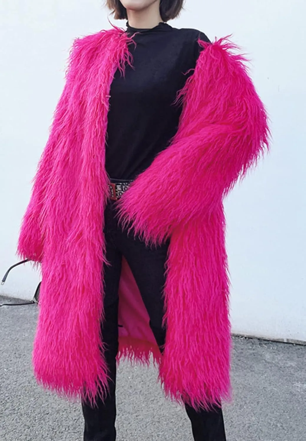 Women's Fluffy Faux Fur Long Jacket Overcoat Winter Spring Warm Outwear Parka Coat Outwear
