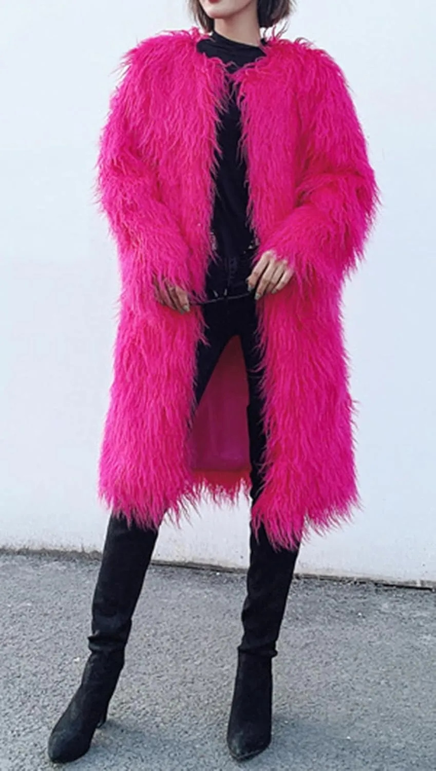 Women's Fluffy Faux Fur Long Jacket Overcoat Winter Spring Warm Outwear Parka Coat Outwear