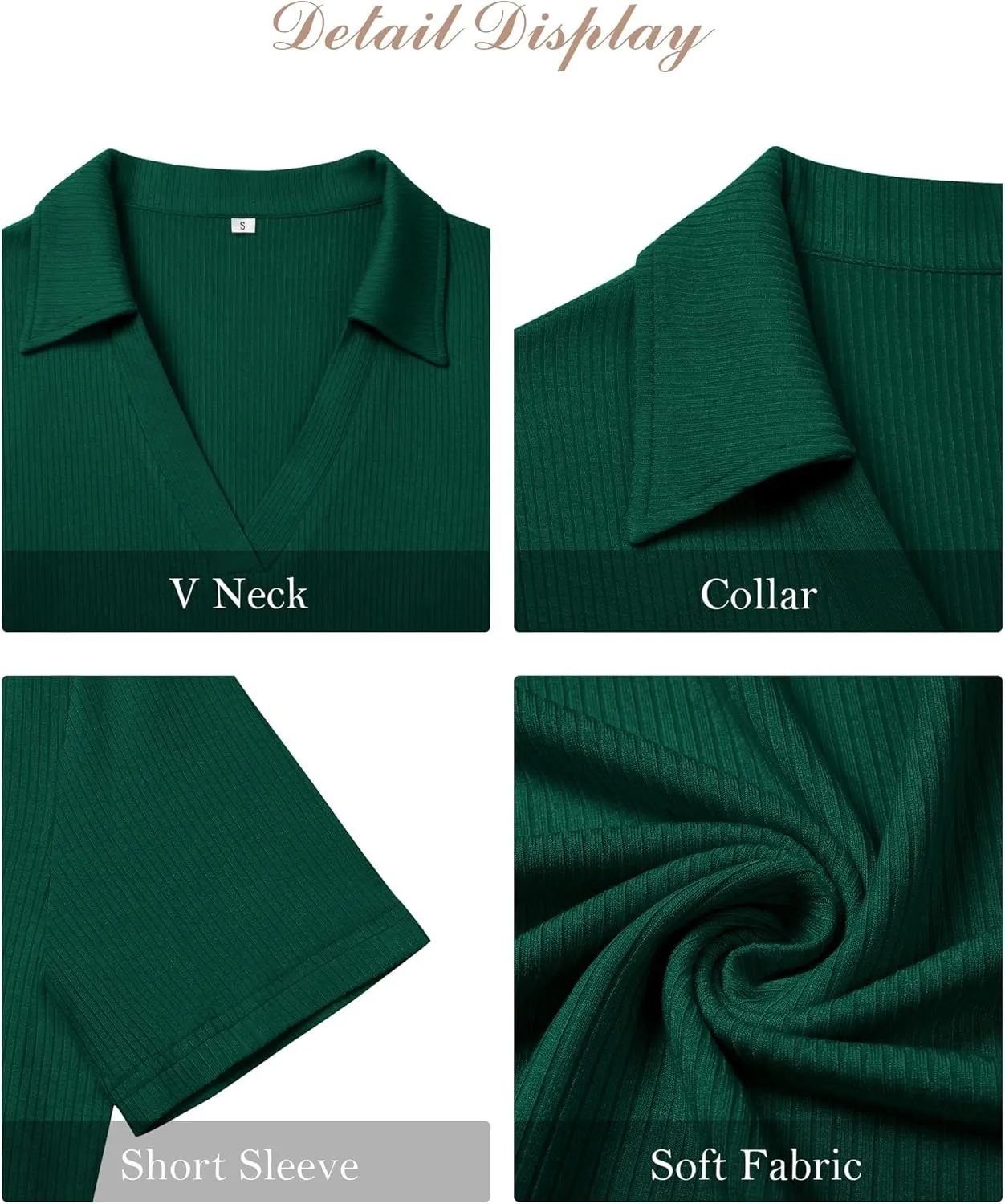 Womens Polo Shirts Short Sleeve Ribbed Blouse V Neck Summer Collared Basic Tee Blouses Business Casual Tops