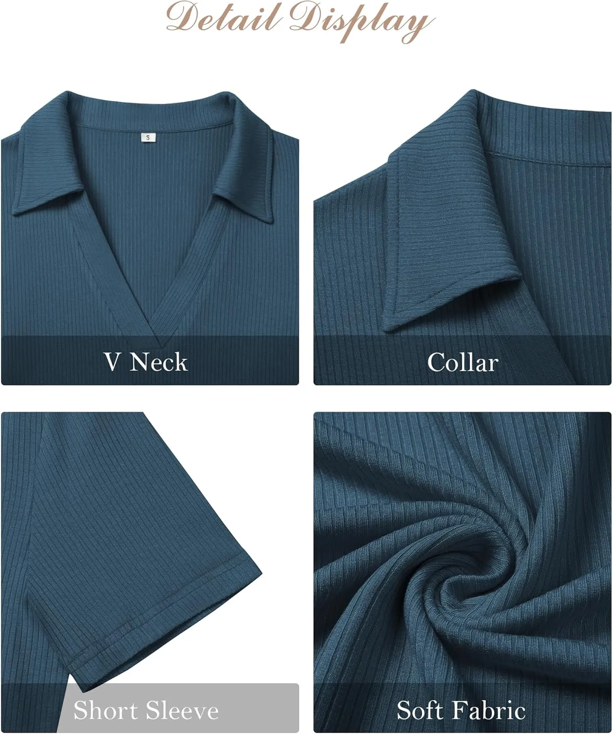 Womens Polo Shirts Short Sleeve Ribbed Blouse V Neck Summer Collared Basic Tee Blouses Business Casual Tops