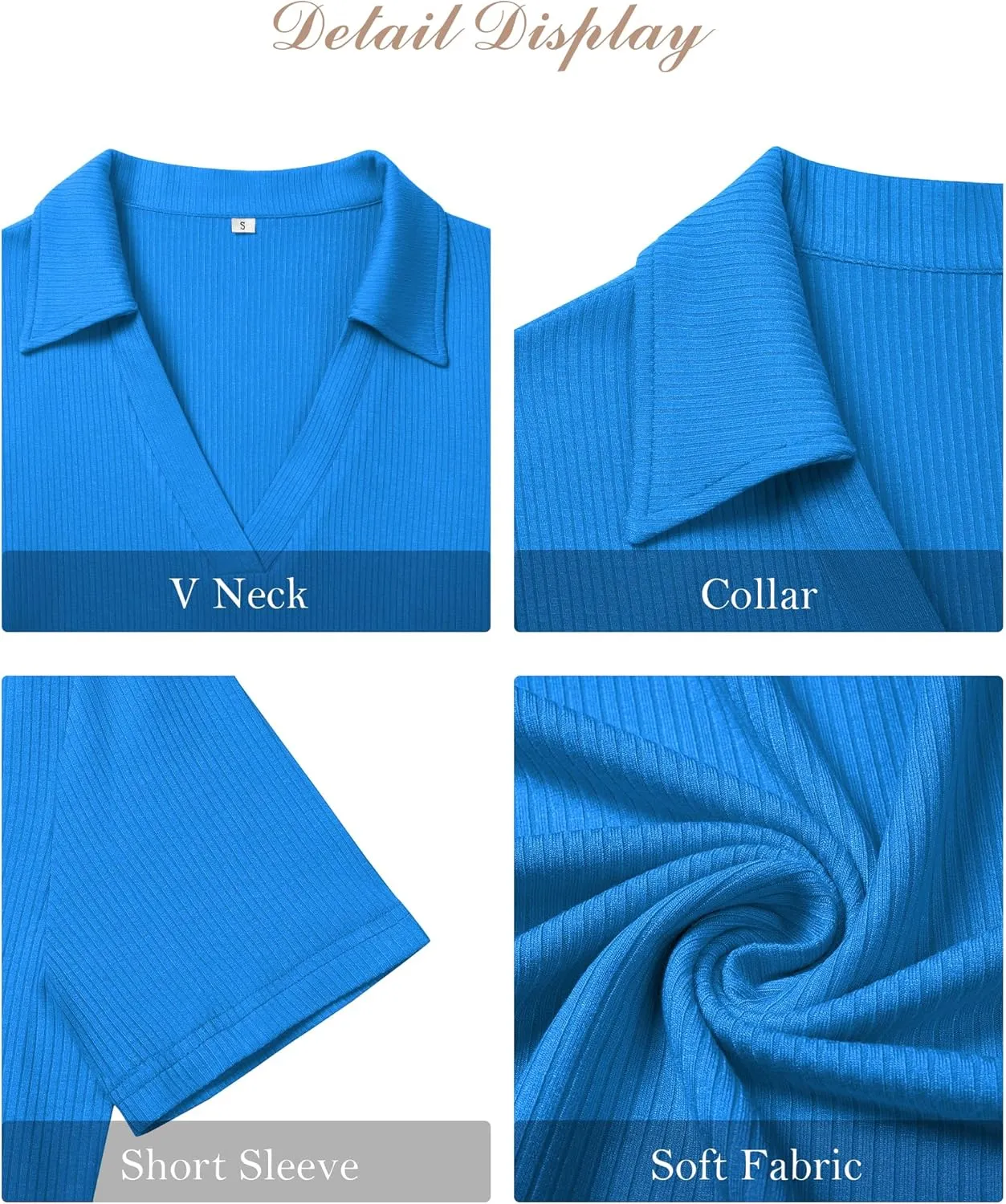 Womens Polo Shirts Short Sleeve Ribbed Blouse V Neck Summer Collared Basic Tee Blouses Business Casual Tops