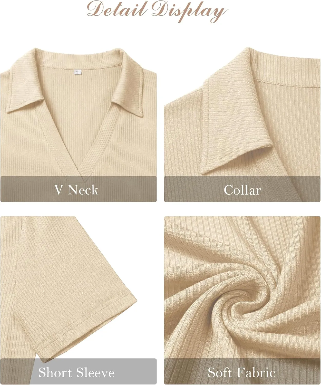 Womens Polo Shirts Short Sleeve Ribbed Blouse V Neck Summer Collared Basic Tee Blouses Business Casual Tops