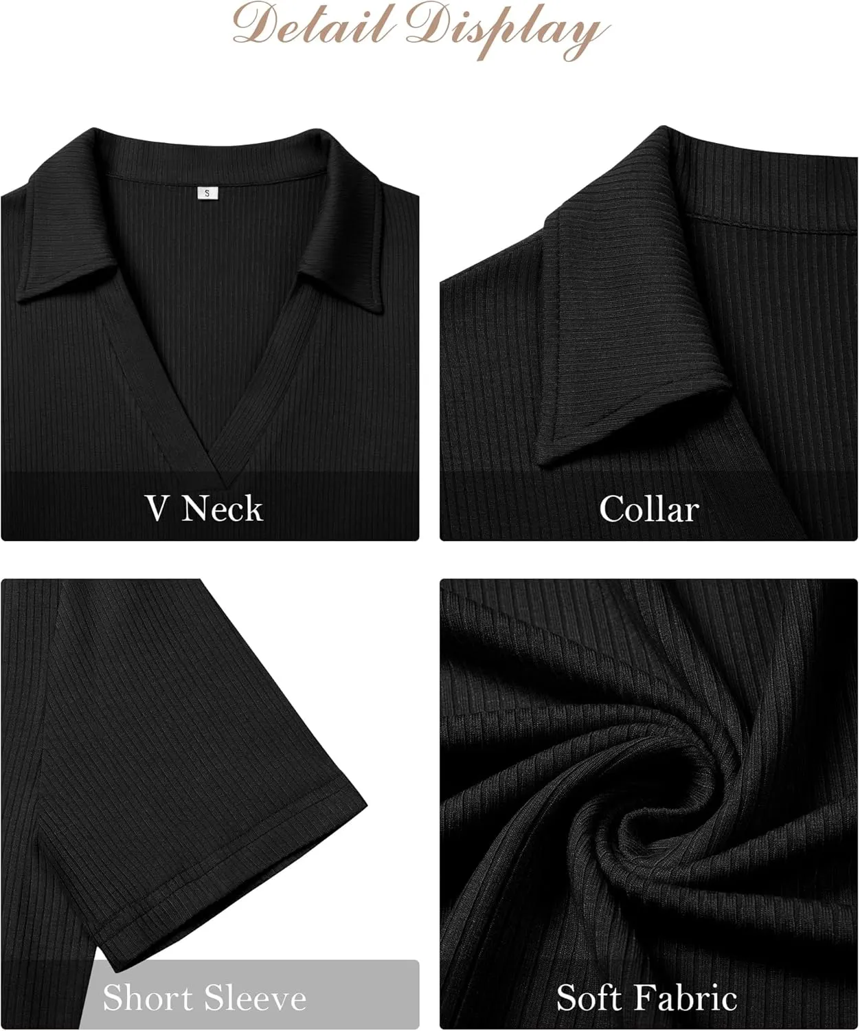 Womens Polo Shirts Short Sleeve Ribbed Blouse V Neck Summer Collared Basic Tee Blouses Business Casual Tops