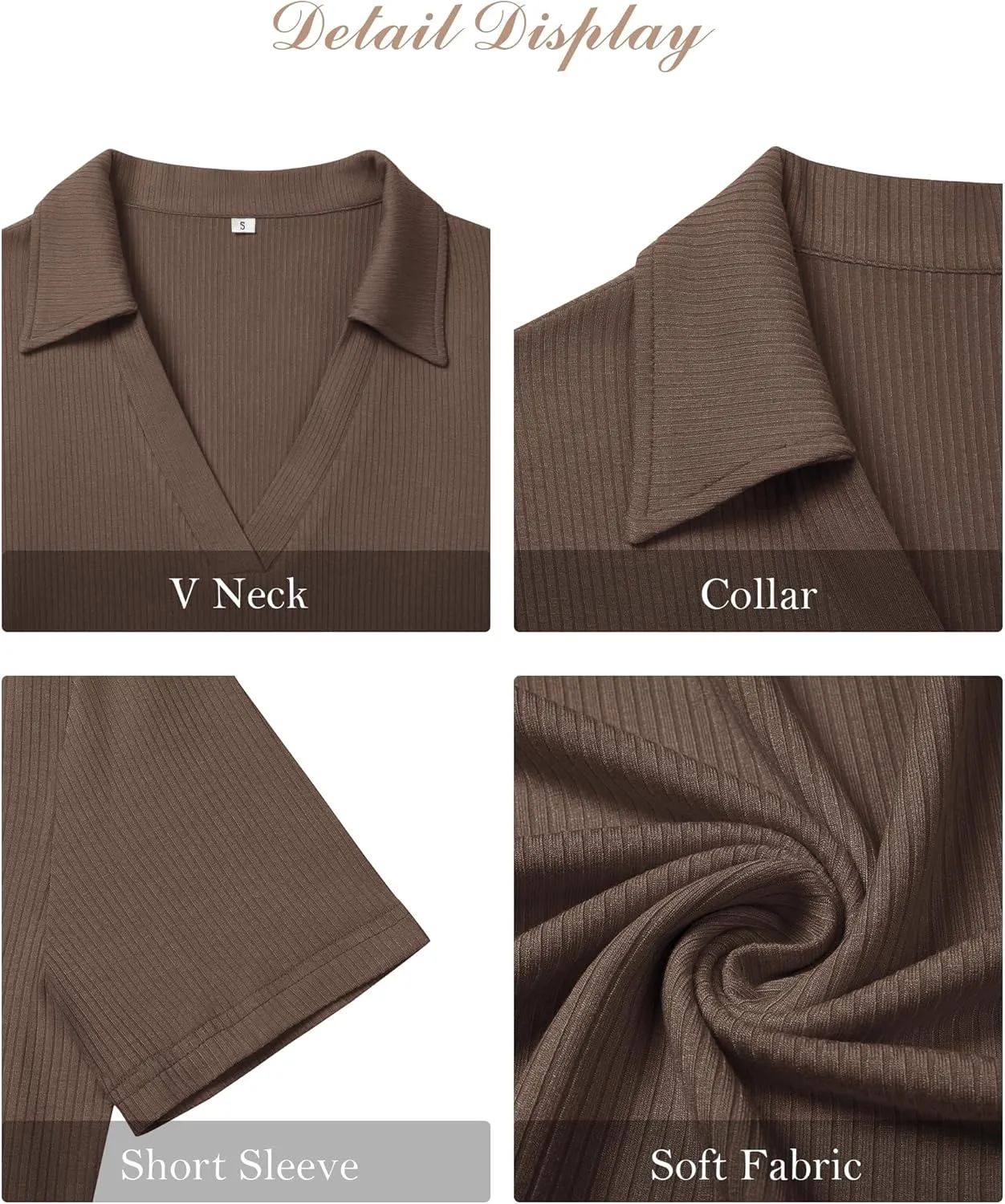 Womens Polo Shirts Short Sleeve Ribbed Blouse V Neck Summer Collared Basic Tee Blouses Business Casual Tops