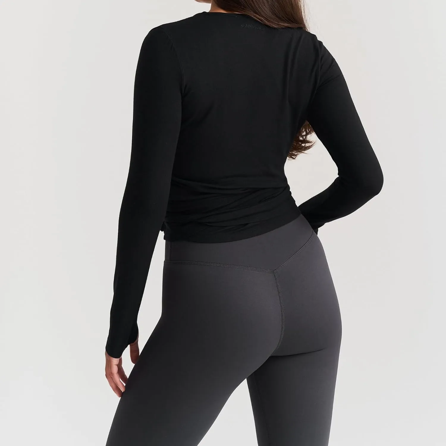 Women's Yoga Shirts Wrap Ruched Tie Front Long Sleeve Workout T Shirts Sexy Deep V Neck Slim Fit Casual Cropped Top