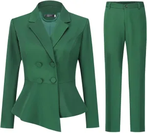 YUNCLOS Women's Double Breasted 2 Piece Suit Set 2 Button Blazer Jacket and Pants