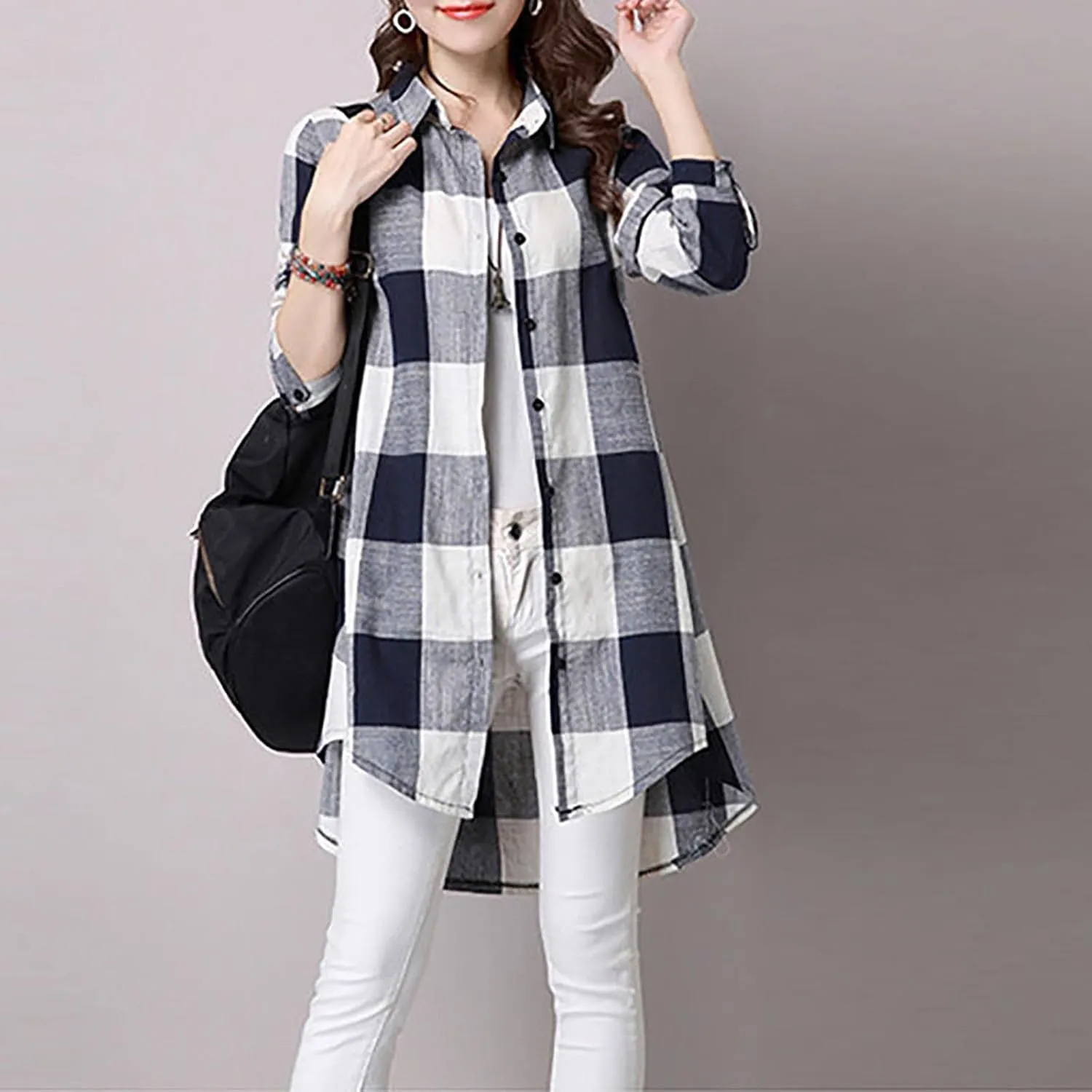 YUTANRAL Long Sleeve Shirts for Women Trendy Plaid Printed Button Down Shirts Plus Size Tops Casual Jackets Fall Clothes 2024
