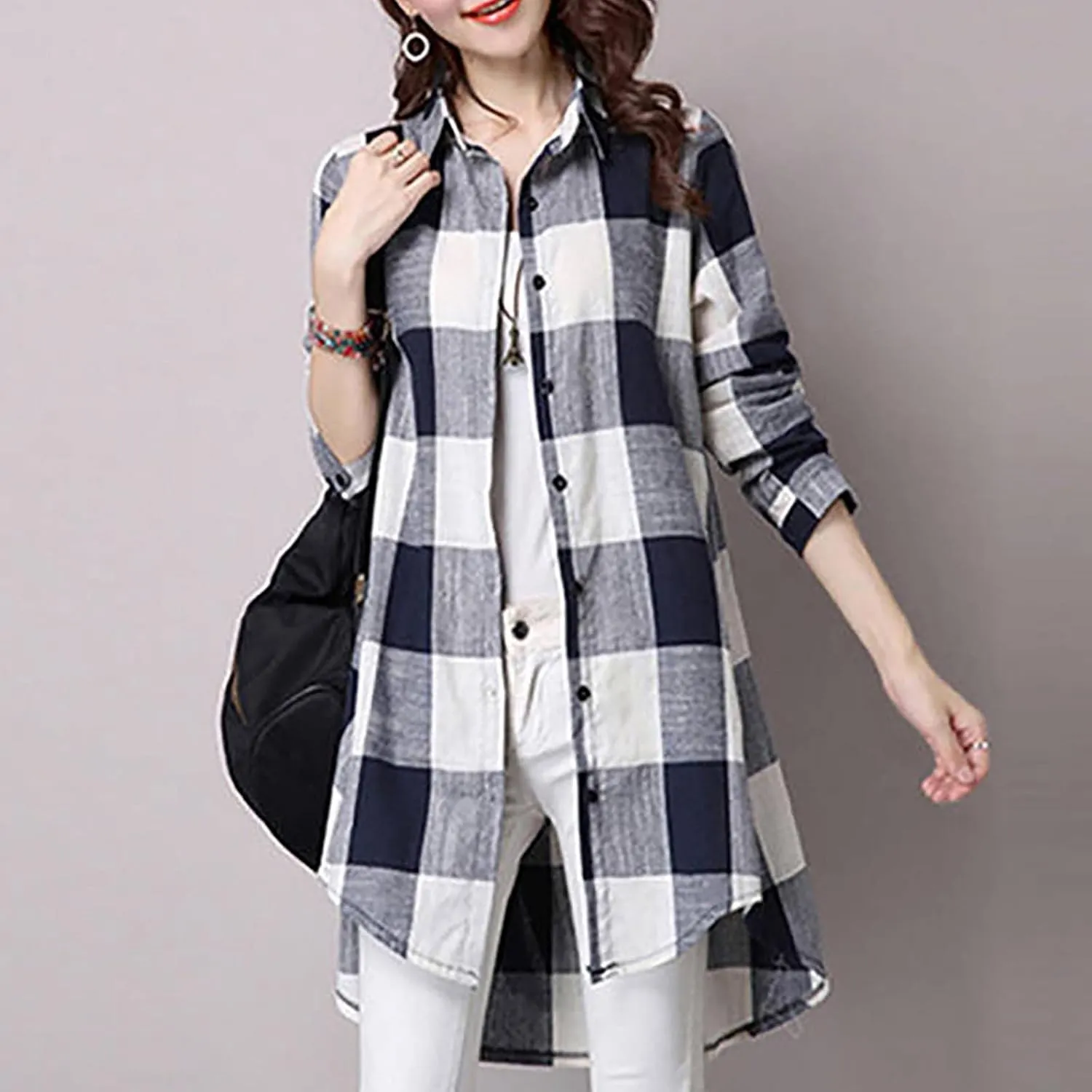 YUTANRAL Long Sleeve Shirts for Women Trendy Plaid Printed Button Down Shirts Plus Size Tops Casual Jackets Fall Clothes 2024