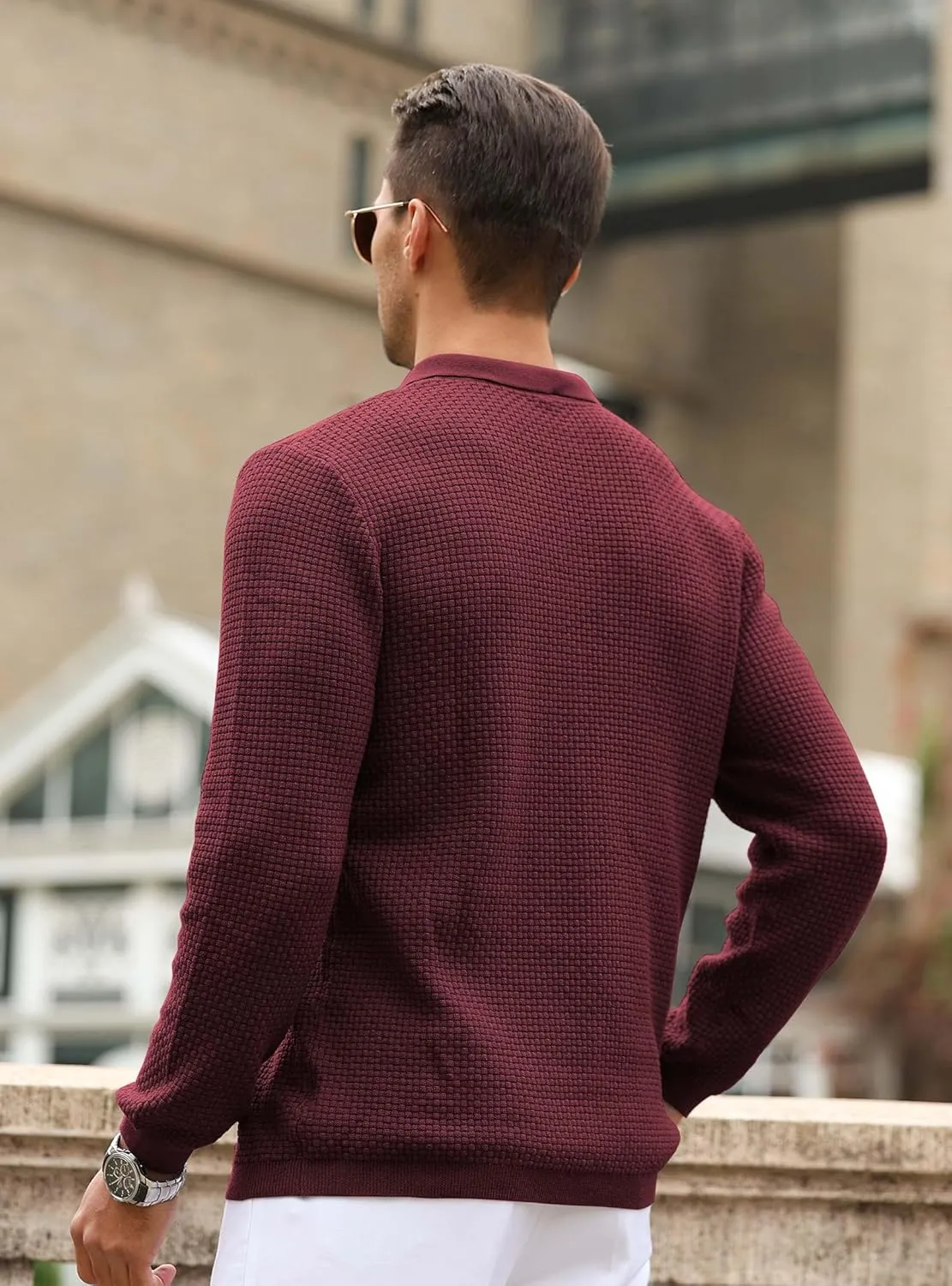 Zaitun Mens Knit Polo Sweater Long Sleeve Lightweight Collared Pullover Casual Sweaters Khaki